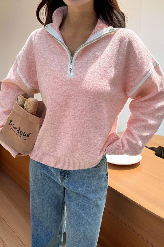 CWOSWL07487_CASUAL SIMPLE SOLID LONG SLEEVE ZIP SWEATER