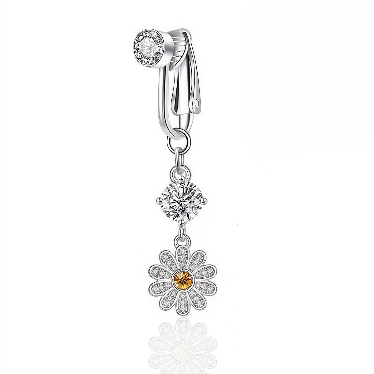 No-Piercing Navel Clip Ring with Moon&Heart Charm＿CWMM9227