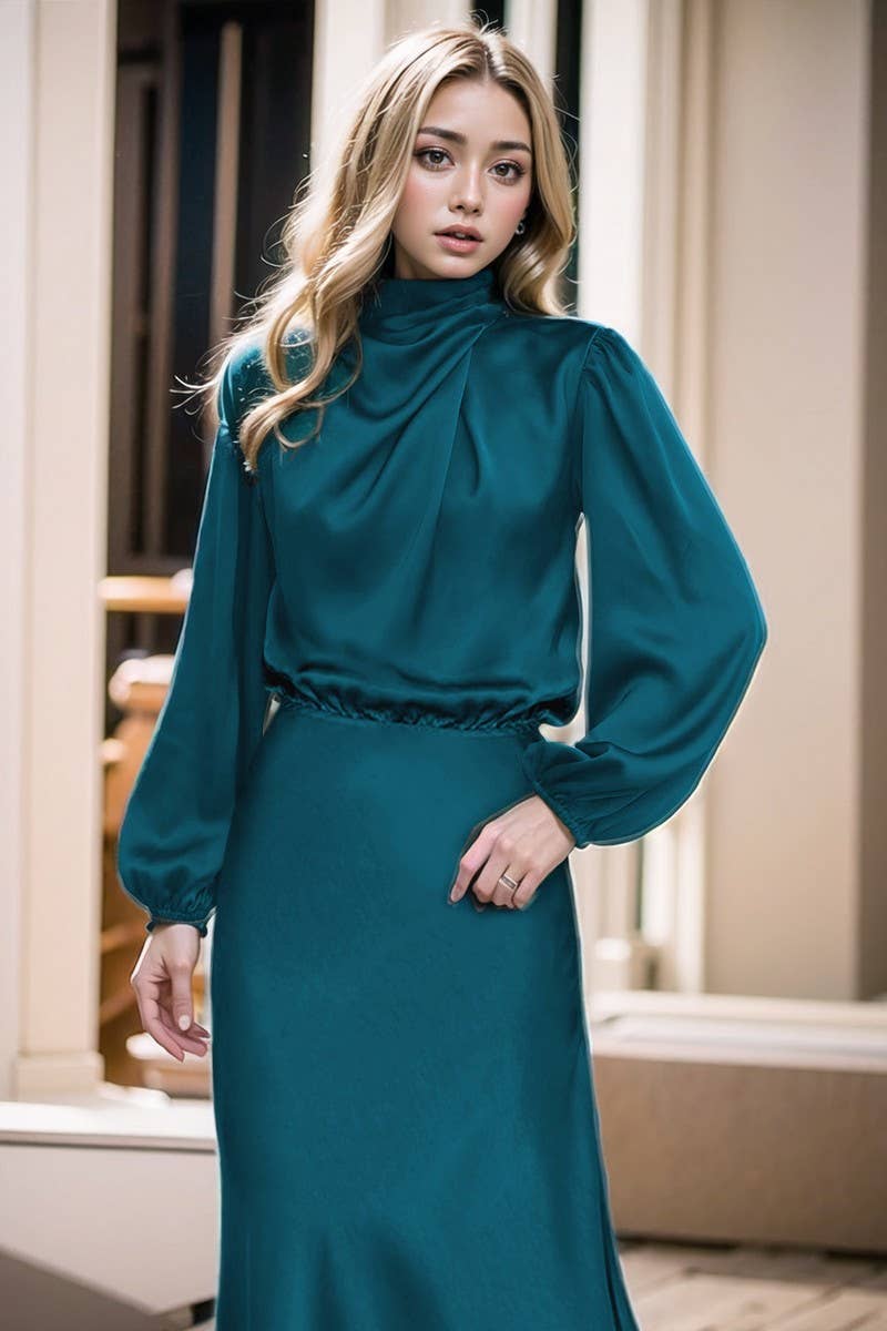 CWDMD3470_SATIN LANTERN SLEEVE EVENING DRESS