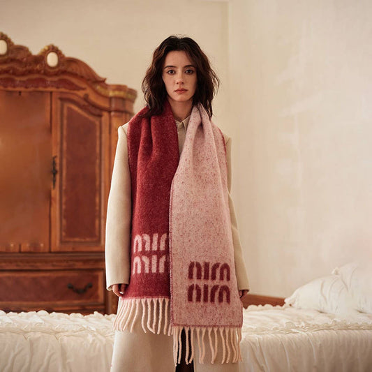 Letter Jacquard Wool Blend Reversible Scarf