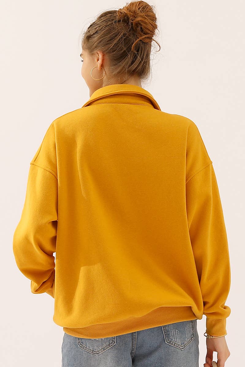 CWTTL1426_Collared Neck Casual Long Sleeve Top