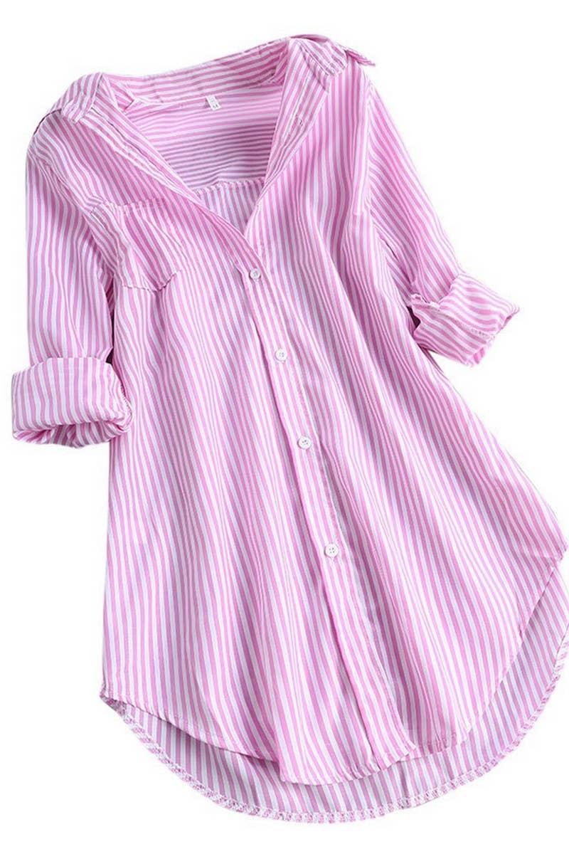 CWTSTL2875_LOOSE FIT VERTICAL STRIPE CASUAL MID-LENGTH SHIRT