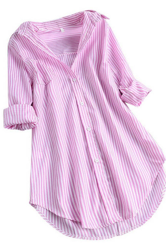 CWTSTL2875_LOOSE FIT VERTICAL STRIPE CASUAL MID-LENGTH SHIRT