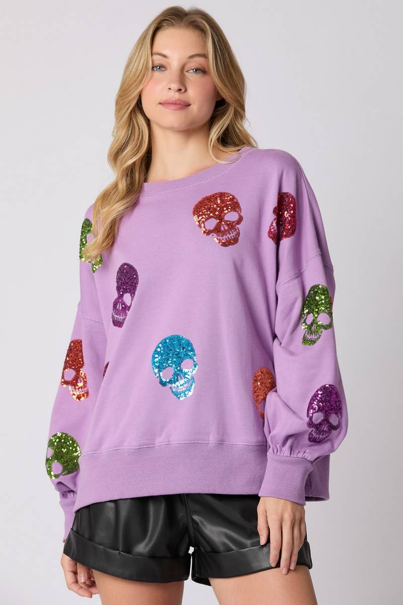 CWTBLL01228_HALLOWEEN SKULL SEQUINED SWEATSHIRT