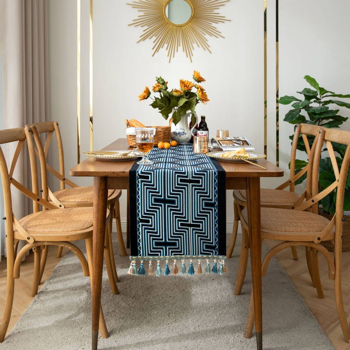 CONTRAST FABRIC FESTIVE TABLECLOTH
