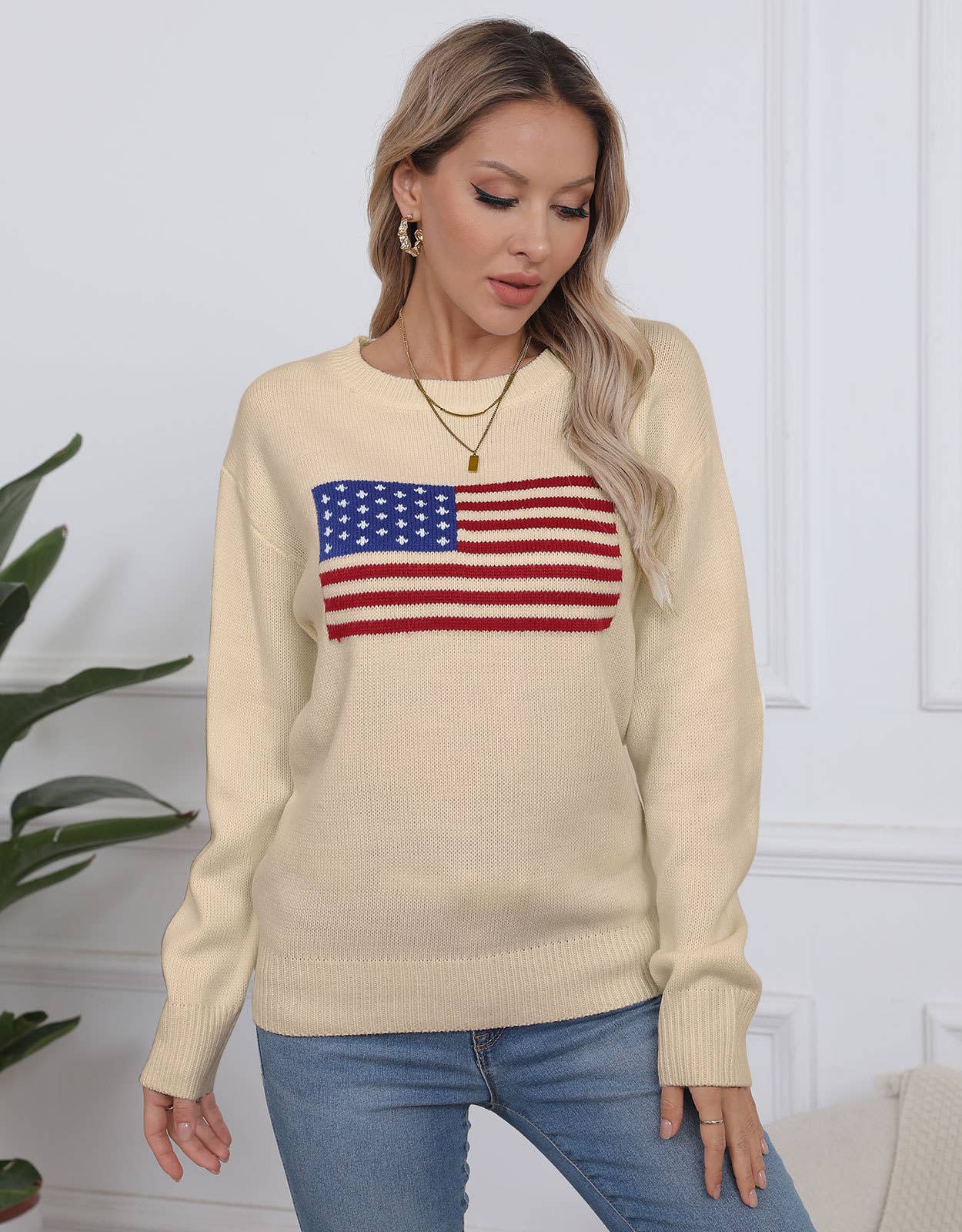 CREW-NECK FLAG EASTER INDEPENDENCE DAY SWEATER