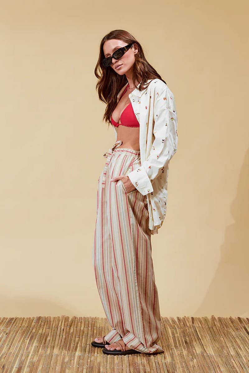 CWBLP2047_STRIPED DRAWSTRING LOOSE CASUAL PANTS