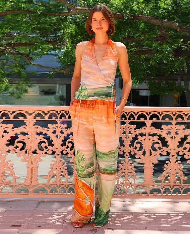 Casual halter wide-leg pants printed Jumpsuit