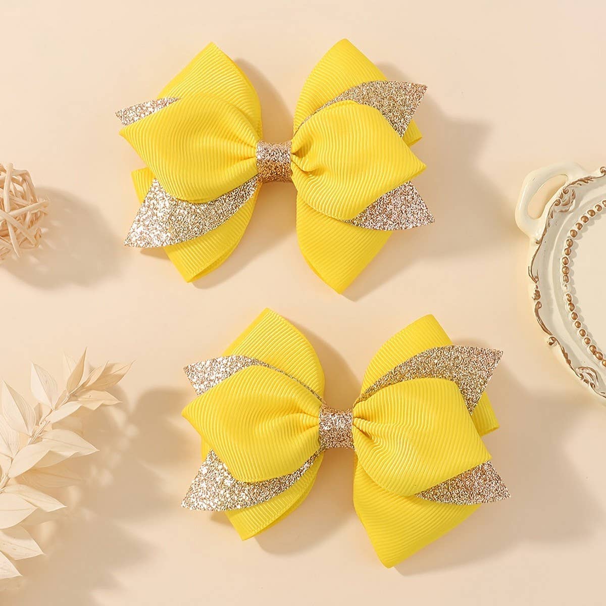 Glitter Bow Hair Clip Set for Girls Party Wear