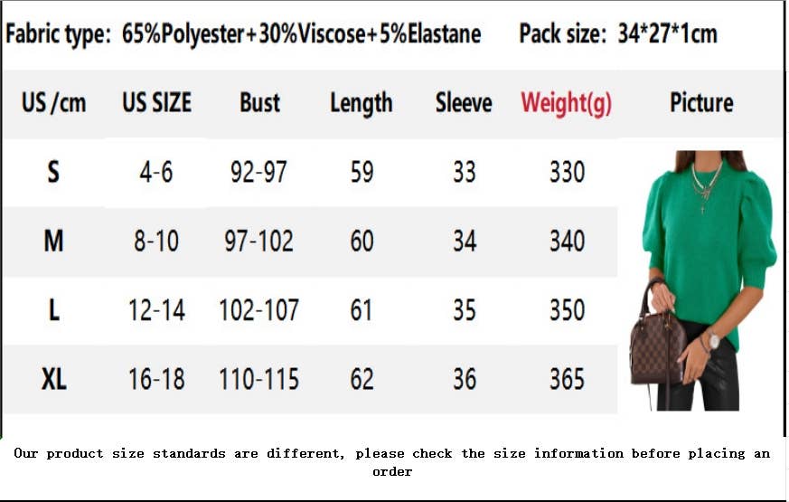 CWOSWS0126_SOLID COLOR ROUND NECK PUFF SLEEVE KNITTED TOP