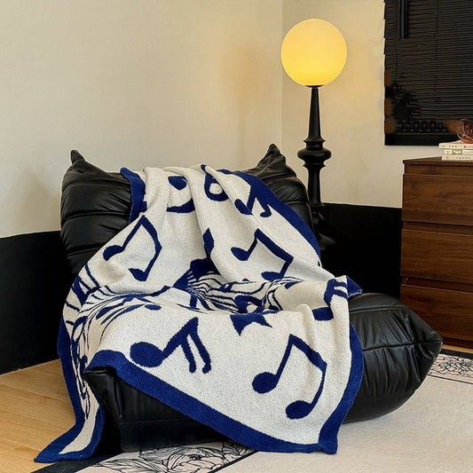 MUSICAL NOTE TWO-COLOR KNITTED WARM THROW BLANKET