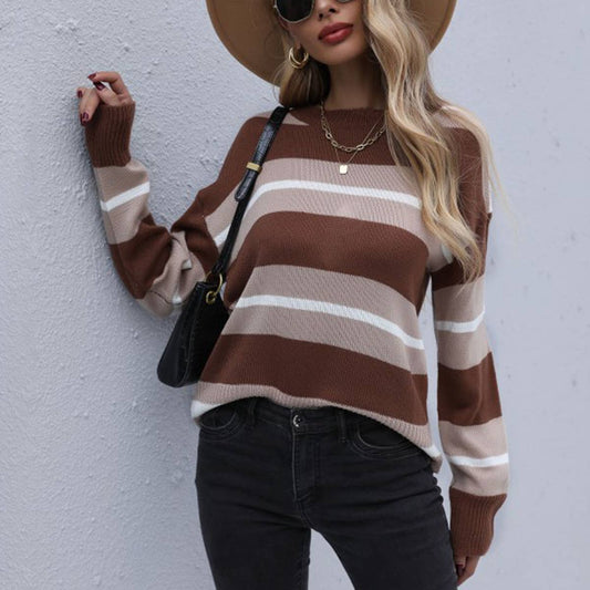 CASUAL BAGGY LONG-SLEEVED STRIPED SWEATER BASE