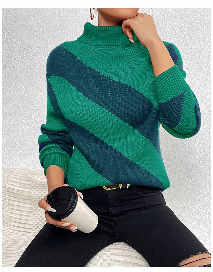 DIAGONAL STRIPED SWEATER WITH CONTRASTING COLORS