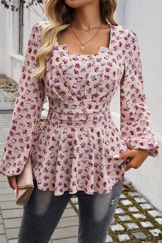 CWTBLL1450_PUFF SLEEVE FOREST FLORAL LONG SLEEVE TOP