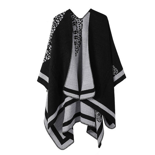 DOUBLE-SIDED PLAID FAUX CASHMERE SHAWL CAPE