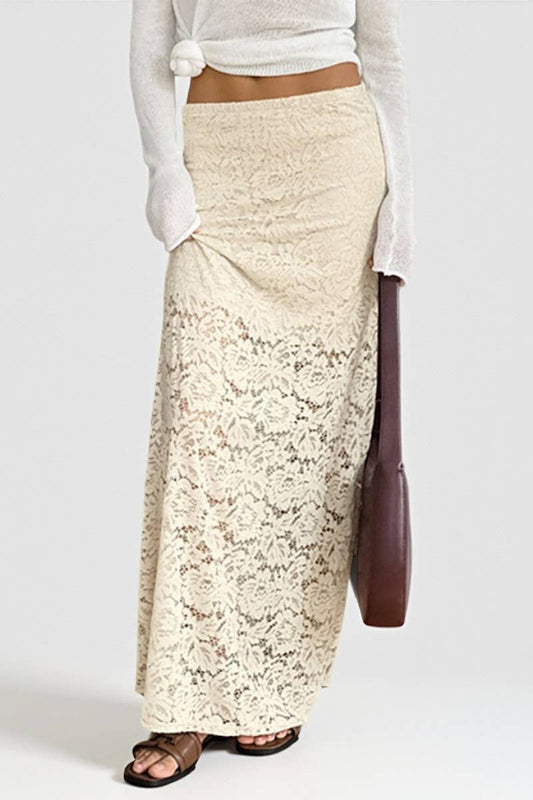 CWBLS143_APRICOT SEE-THROUGH JACQUARD SEXY LACE SKIRT