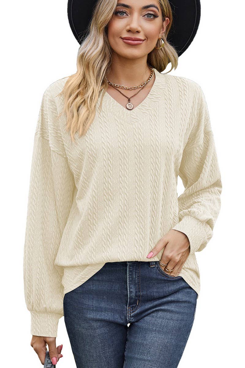 CWTBLL0498_V-neck Pullover Long Sleeve Top