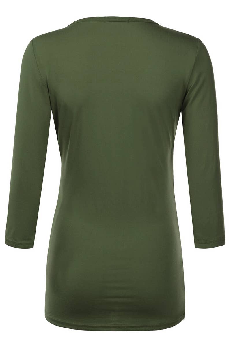 CWTTL1403_3/4 Sleeve Tank Tops Deep V-Neck Surplice Wrap