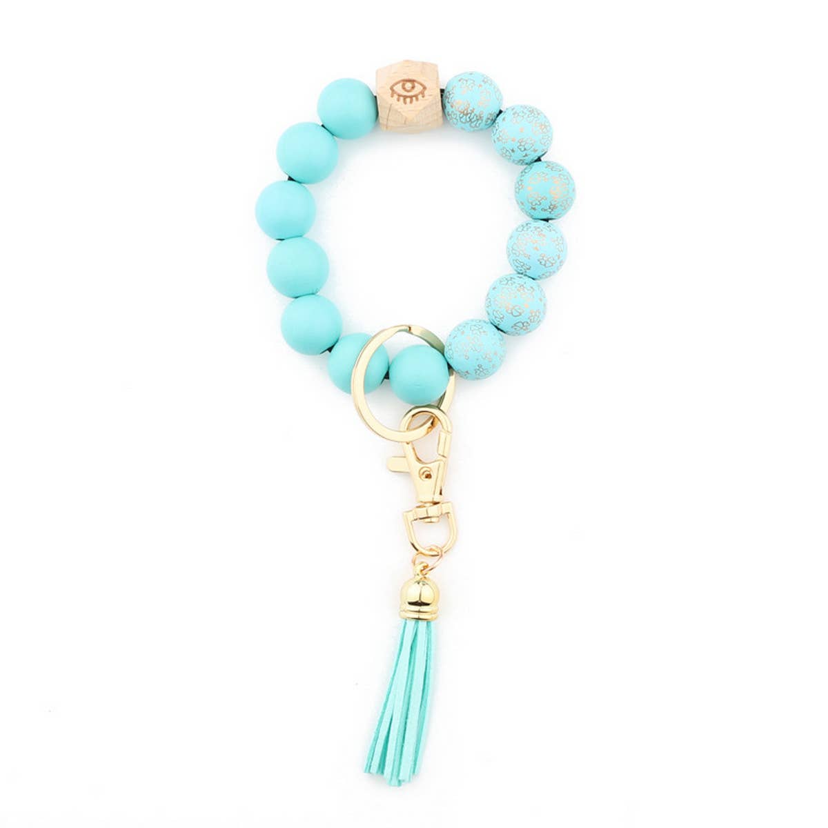 PRINTED WOODEN BEADS SPOTS TASSEL KEYCHAIN_CWMM1323