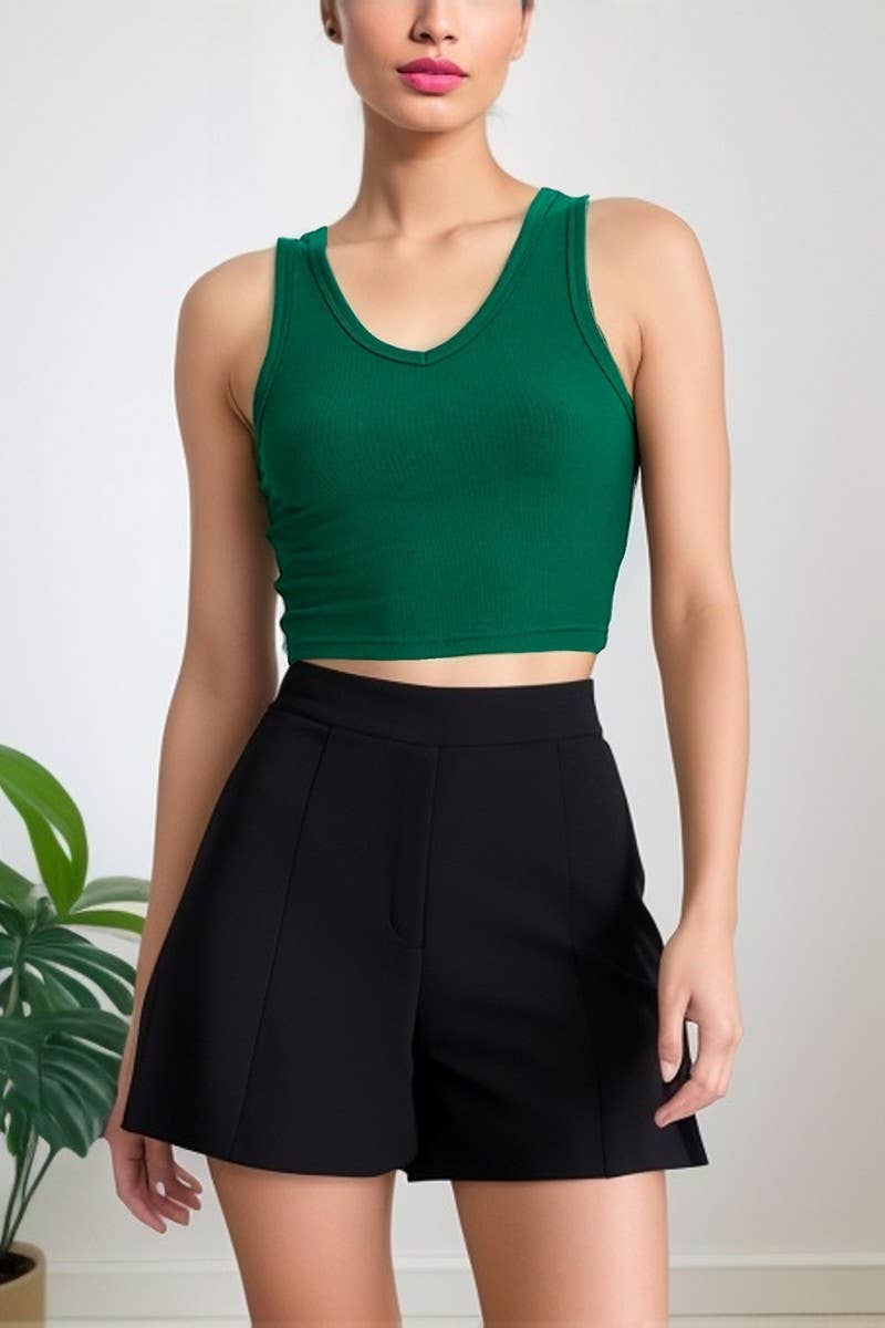 CWTTK0842_COTTON RIBBED V-NECK SLEEVELESS TANK TOP