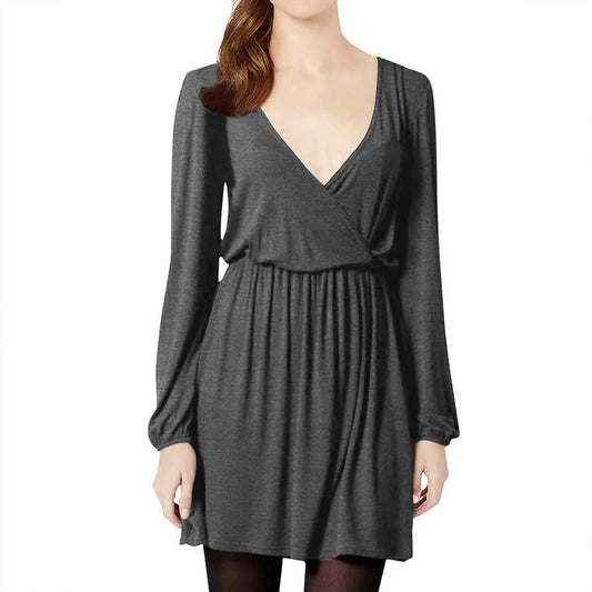 DEEP V-NECK SEXY SOLID COLOR SIMPLE ELEGANT DRESS