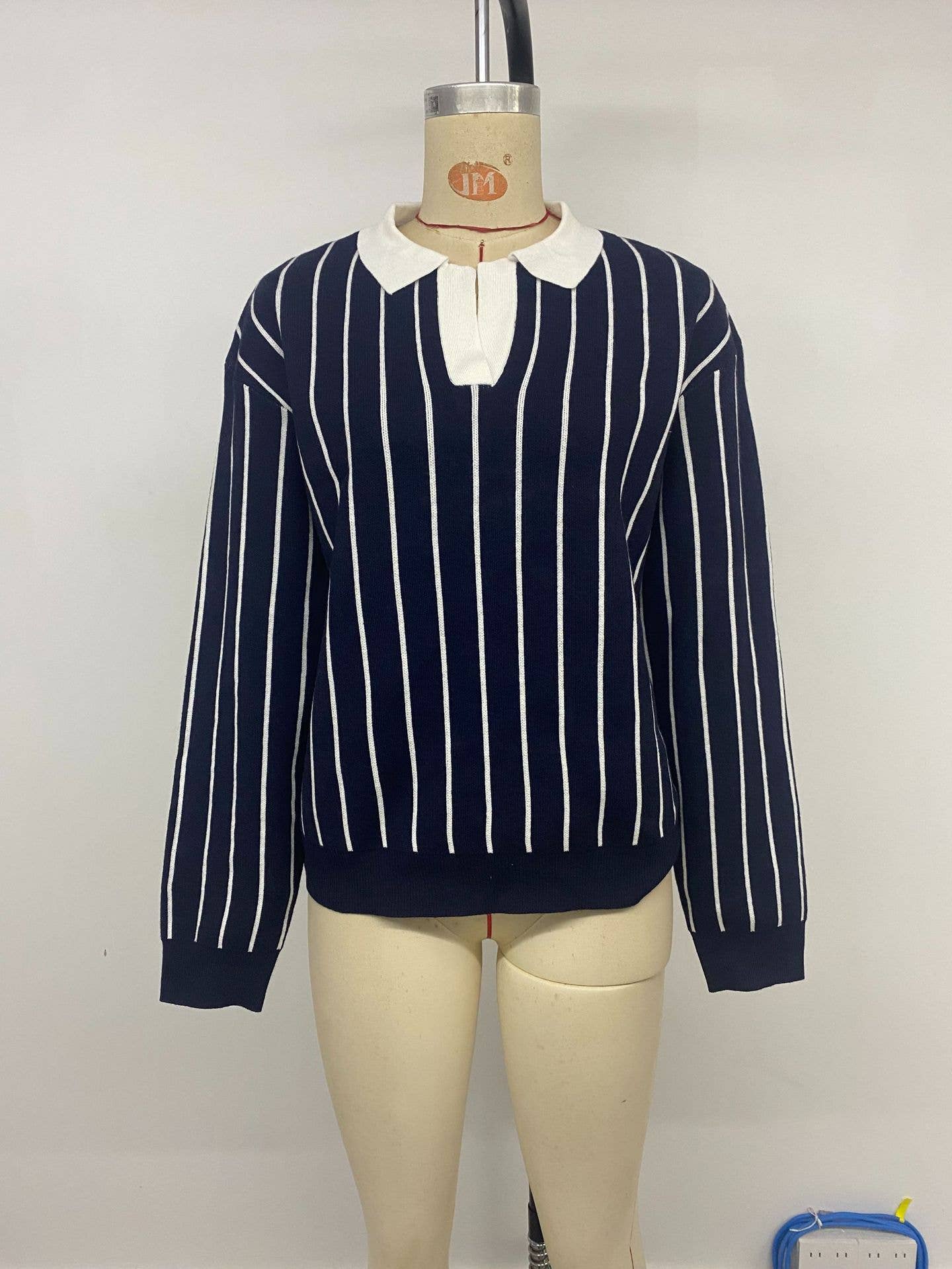 College casual street lapel striped sweater