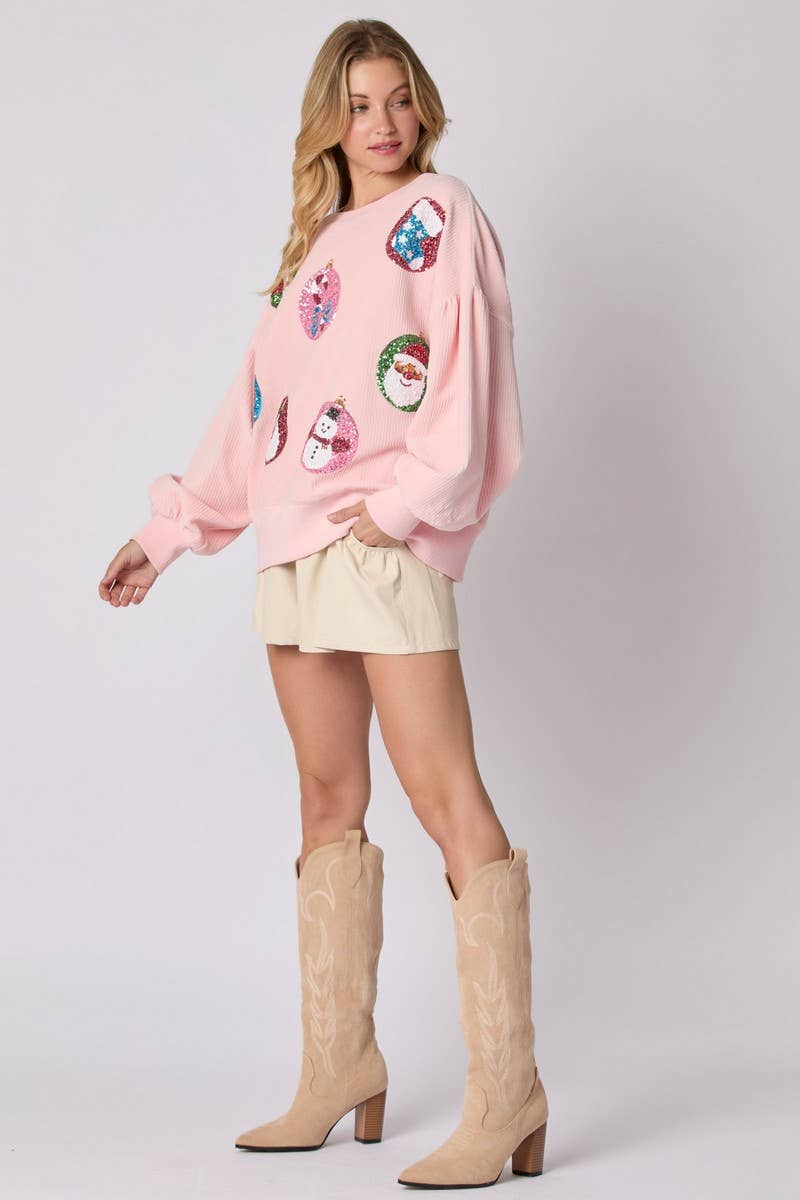 CWTBLL01273_CHRISTMAS EGG SEQUIN LOOSE PULLOVER SWEATSHIRT