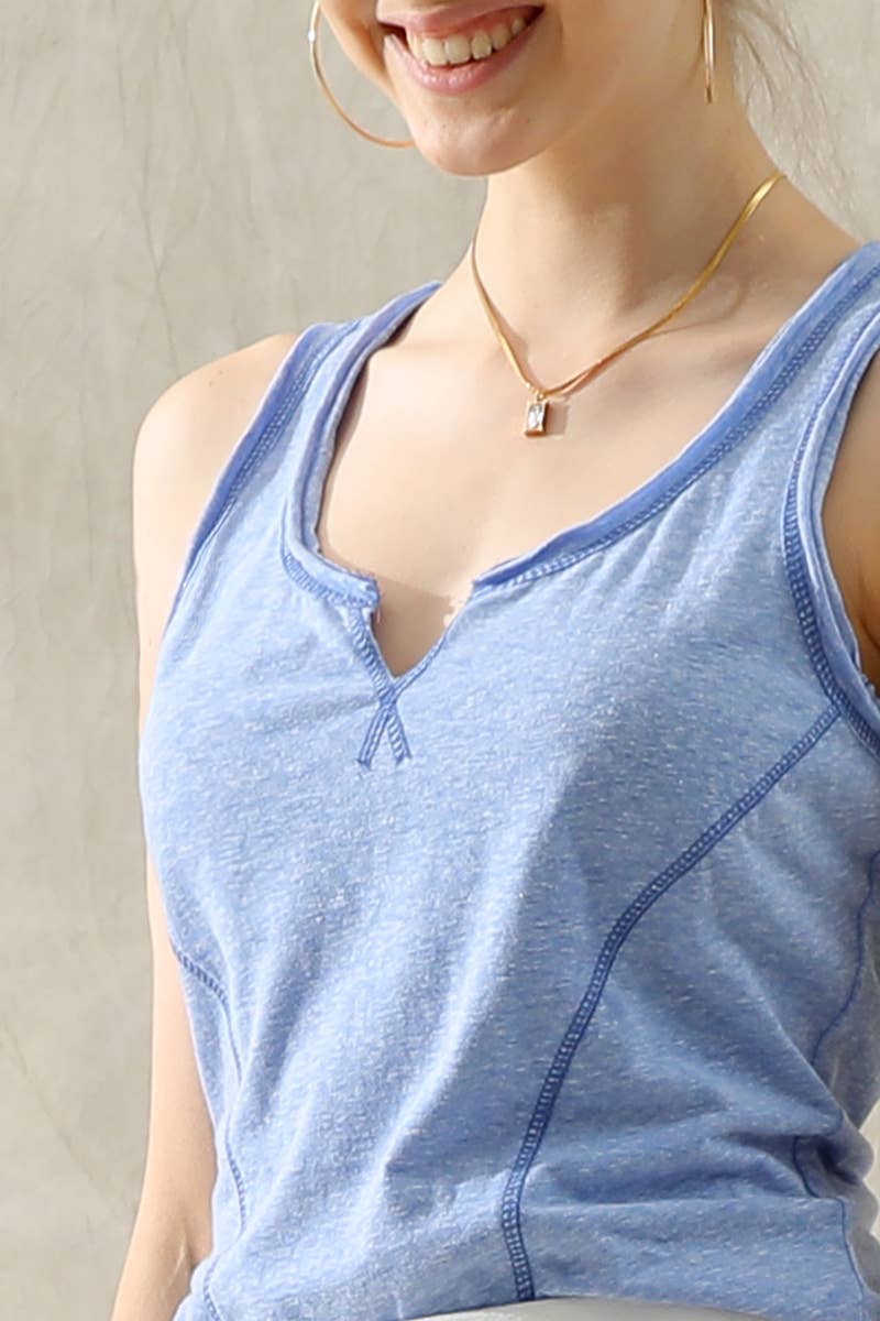 CWTTK252_ROUND NECK RAW CUT TANK TOP