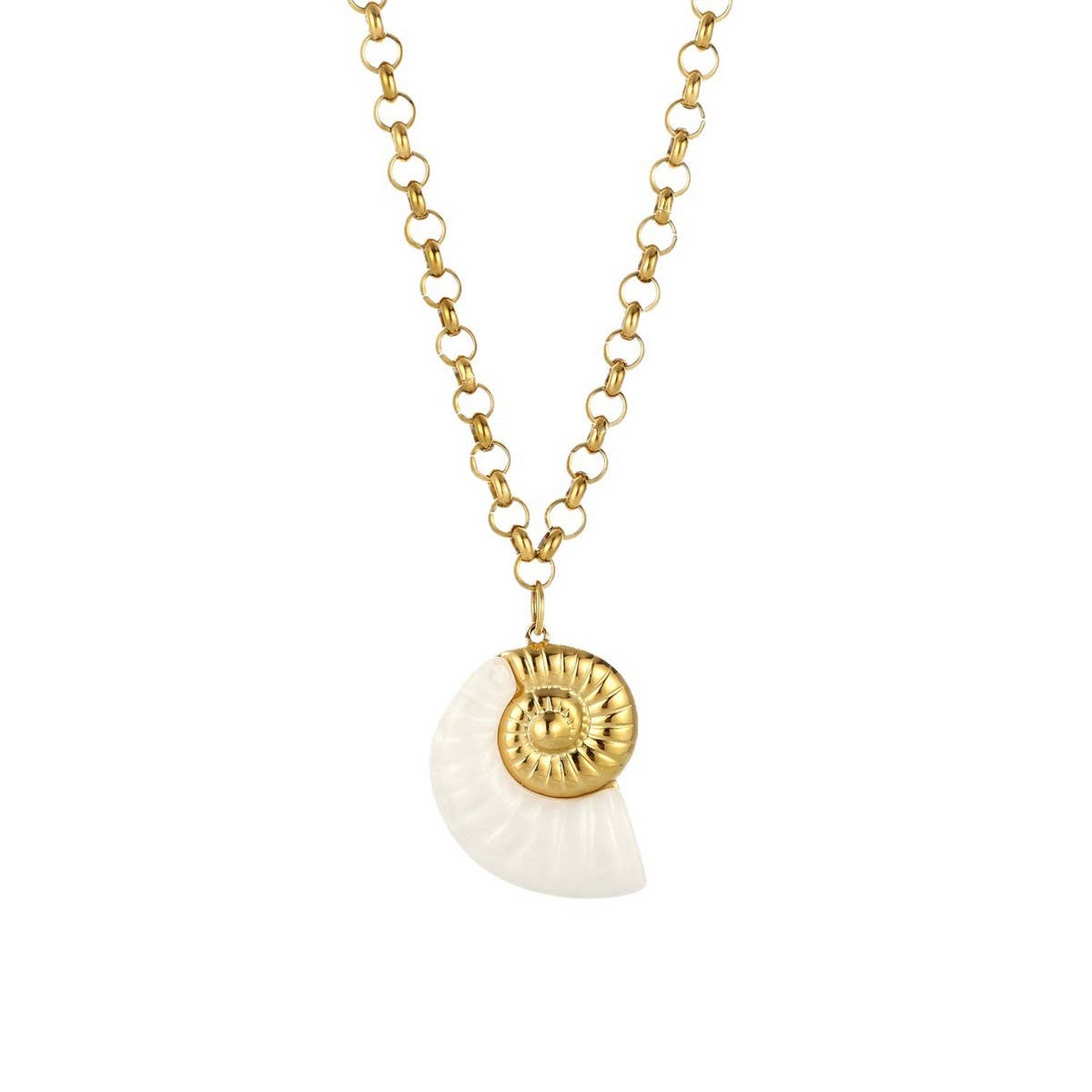 Bold Ocean Steel Necklace with Starfish & Shell_CWMM8852