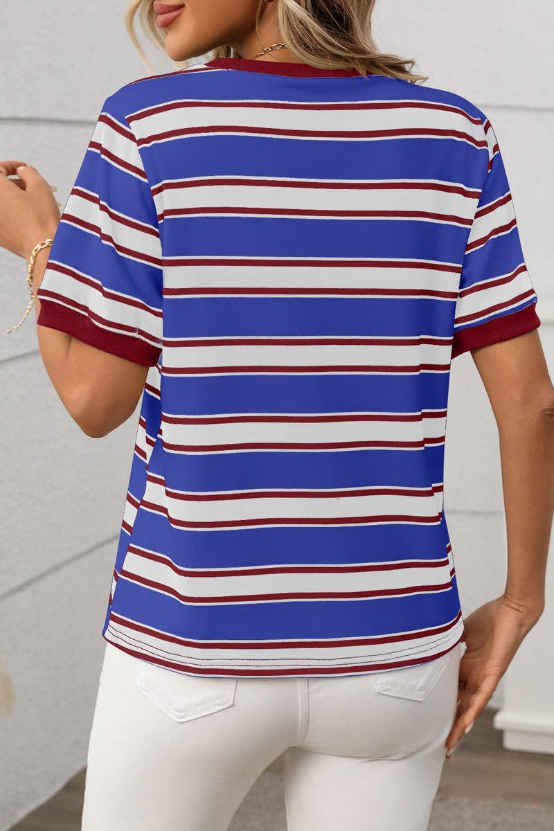 CWTTS1298_STRIPED CONTRAST COLOR SHORT SLEEVE T-SHIRT