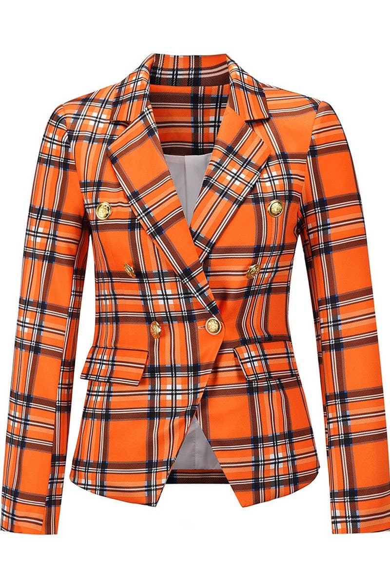 CWOBL0173_SINGLE-BREASTED LAPEL PLAID CASUAL BLAZER