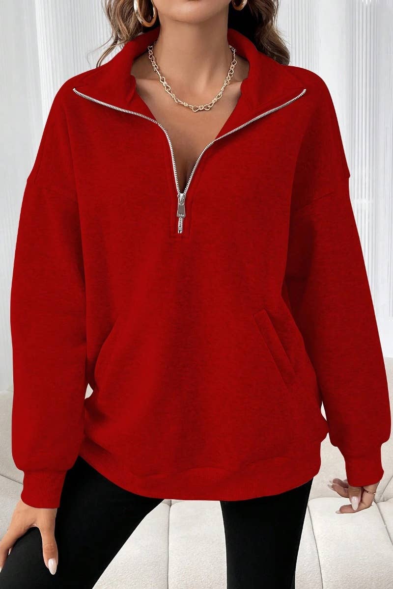 CWOHOL0957_AUTUMN WINTER ZIP-UP LONG-SLEEVED LAPEL HOODIE