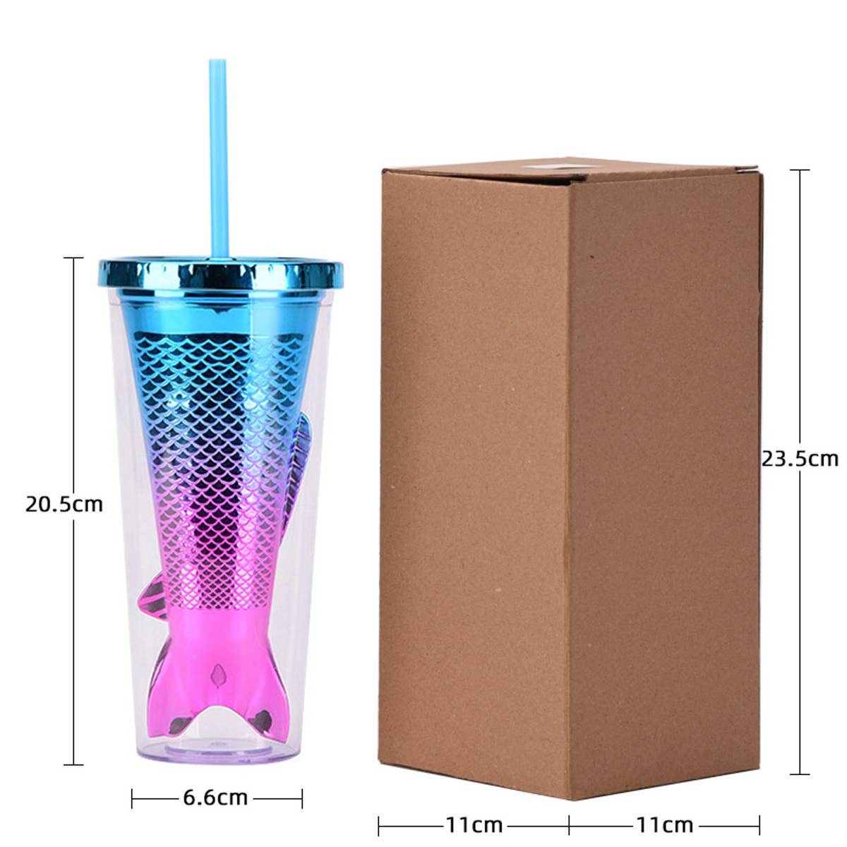 DOUBLE LAYER GRADIENT MERMAID TAIL WATER CUP