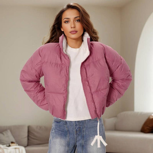 CONTRASTING COLOR ZIPPER STAND-UP COLLAR JACKET