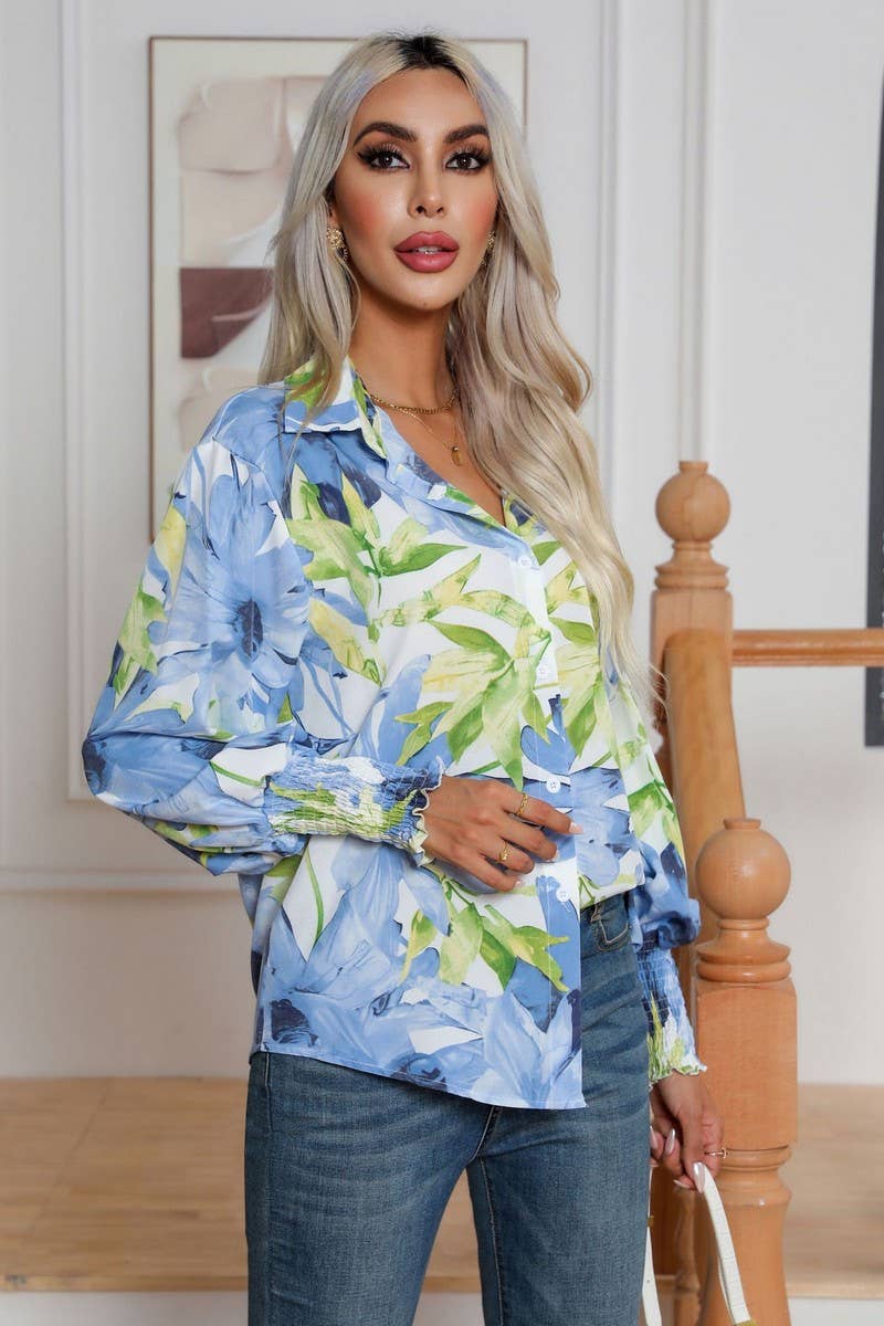 CWTBLL0699_Button Down Casual Long Sleeve Print Top