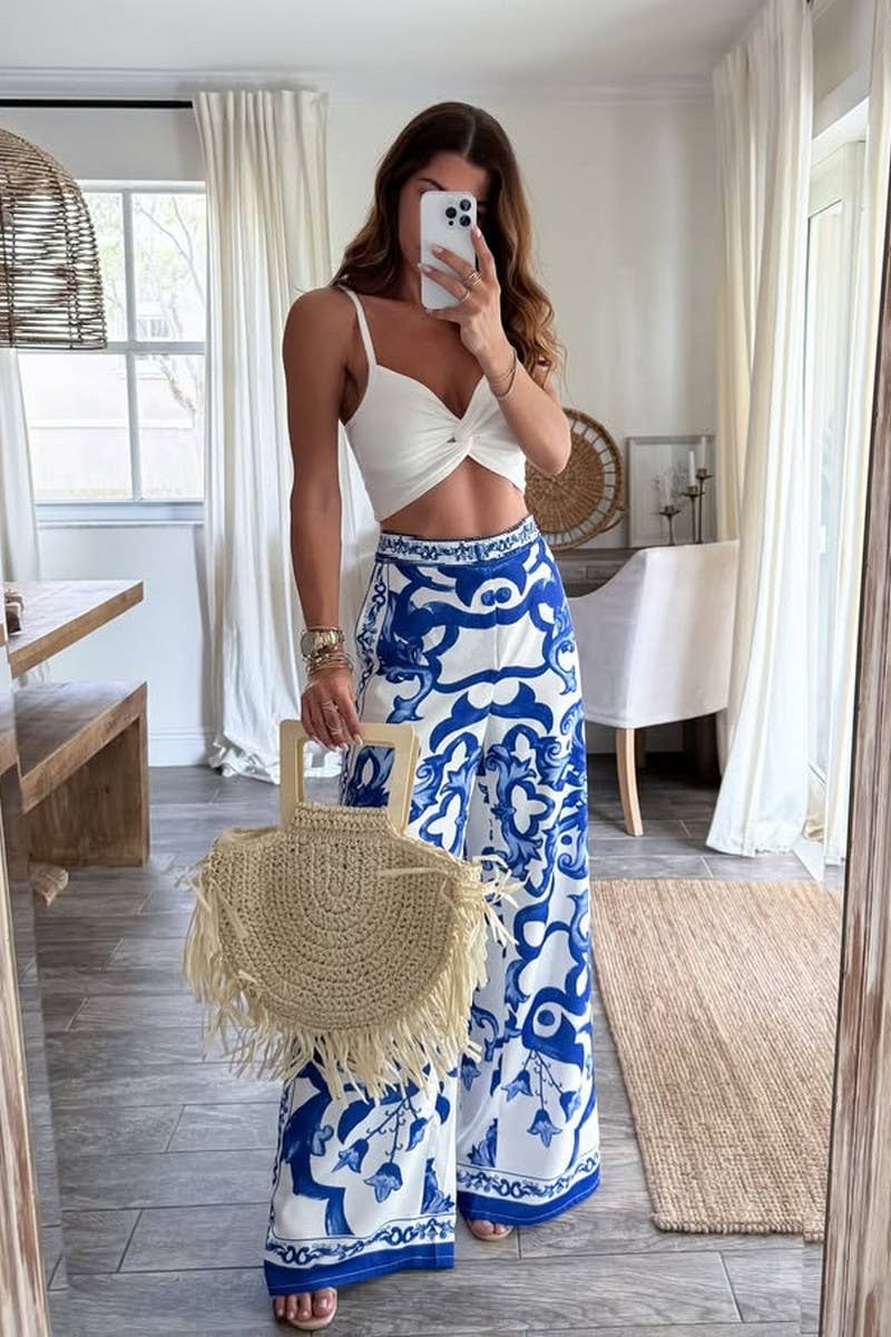 CWBLP887_BLUE AND WHITE PORCELAIN PRINT WIDE-LEG PANTS