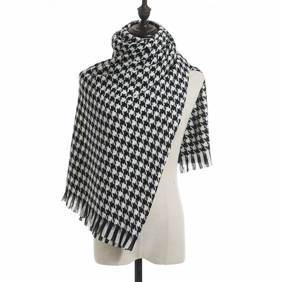 WINTER WARM LATTICE LARGE SCARF FRINGE SHAWL