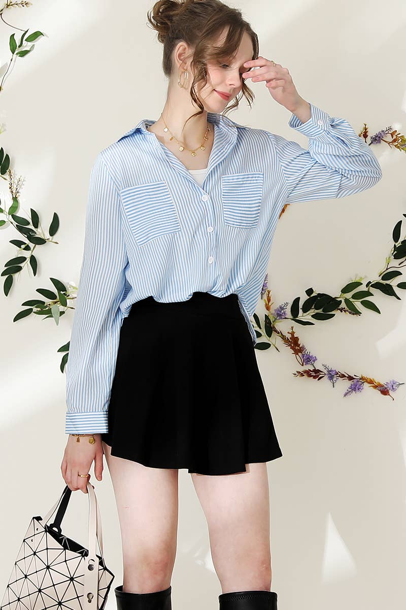 CWTSTL716_Striped Button Down Long Sleeve Collared Shirts