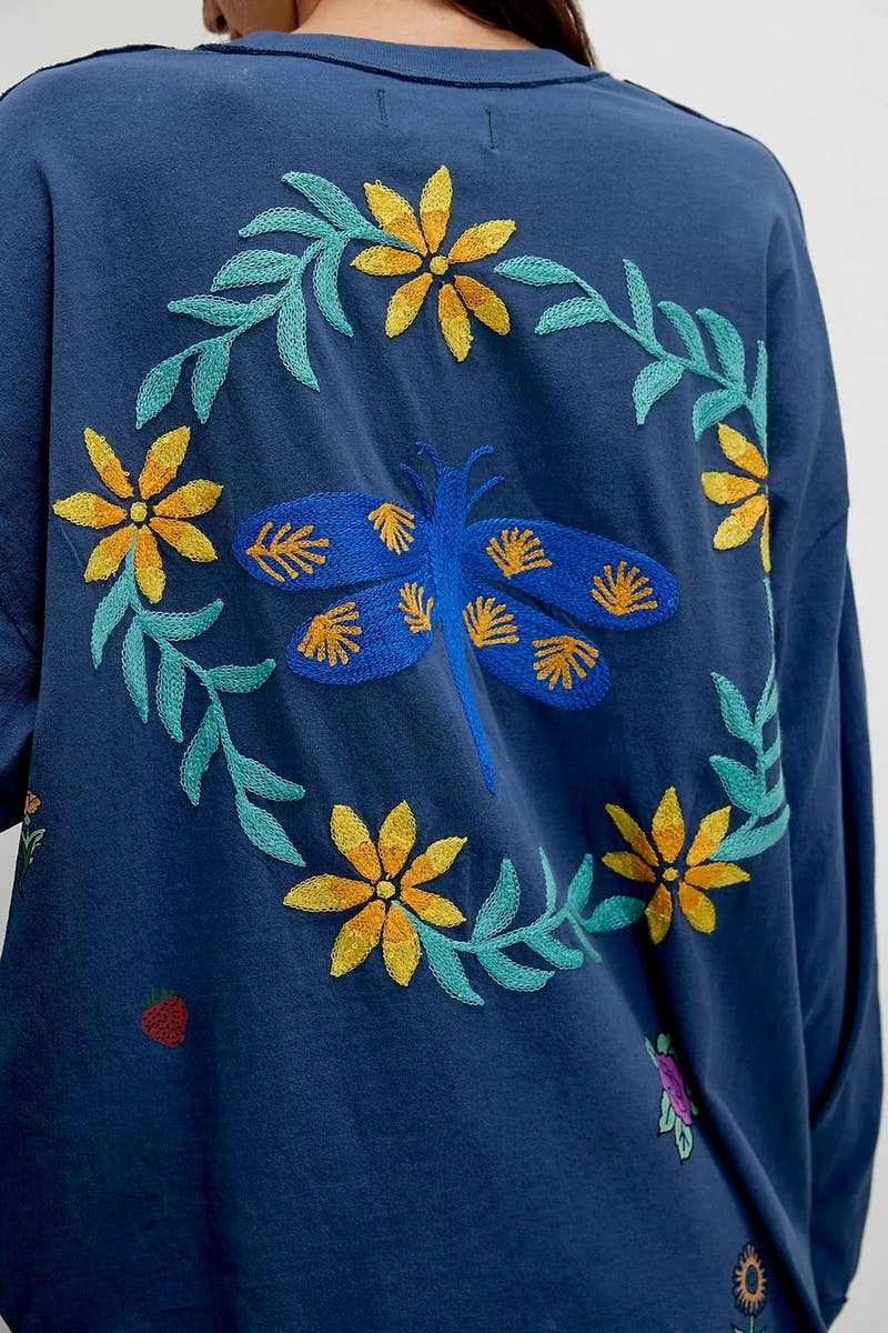 CWTBLL01280_CASUAL EMBROIDERY KNIT LOOSE SWEATSHIRT