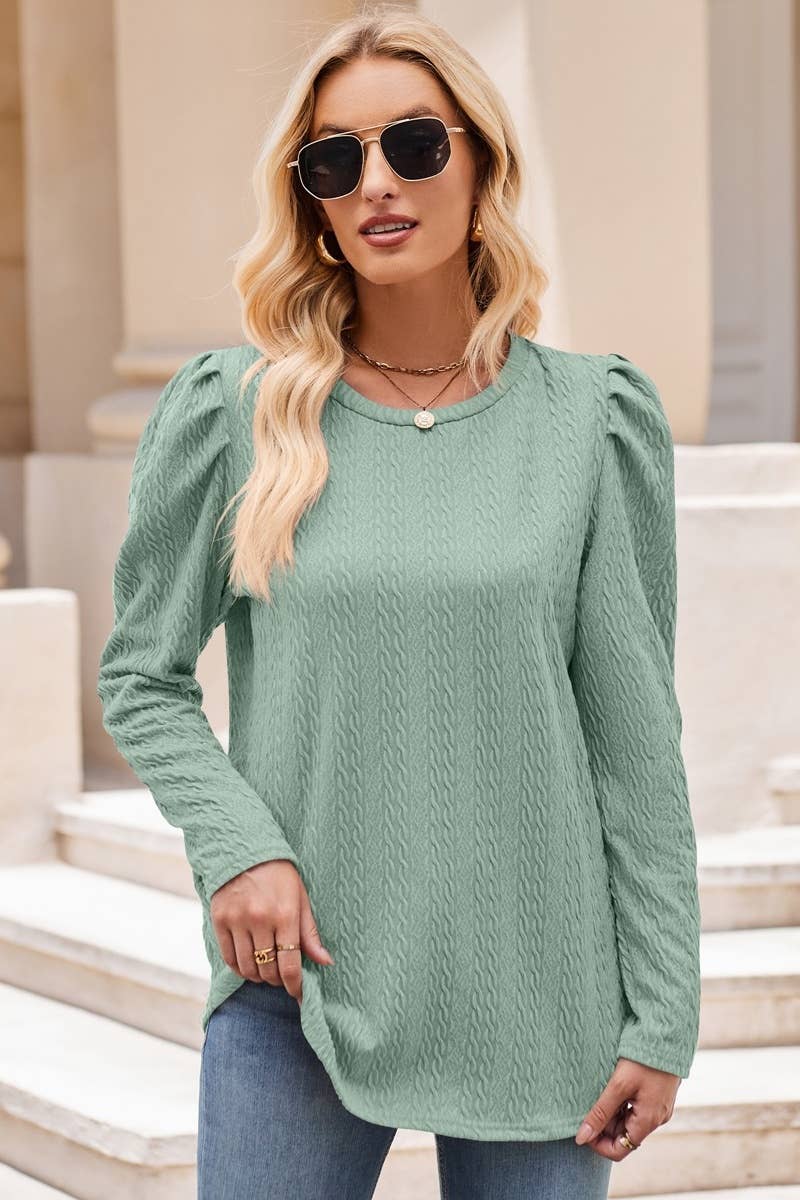 CWTBLL2715_CREW-NECK LONG-SLEEVED TOP WITH PUFFED SLEEVES