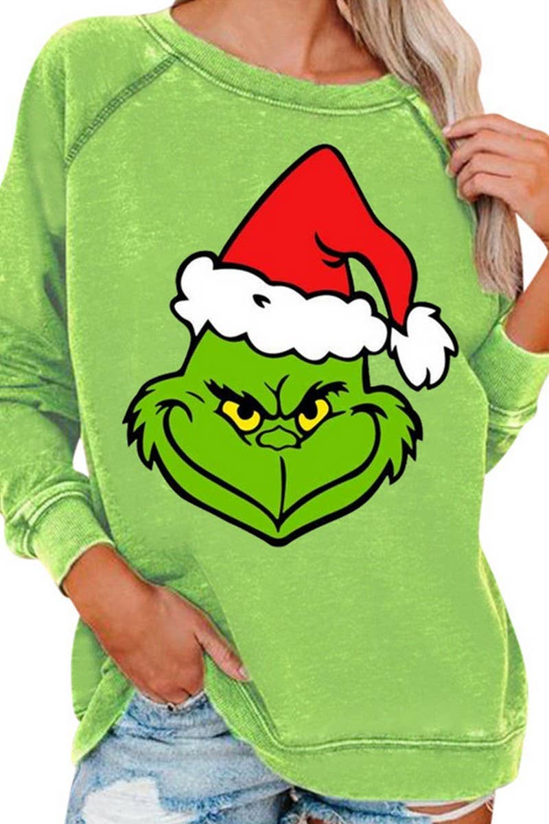 CWTBLL01326_CHRISTMAS CARTOON HORN SLEEVE SWEATSHIRT