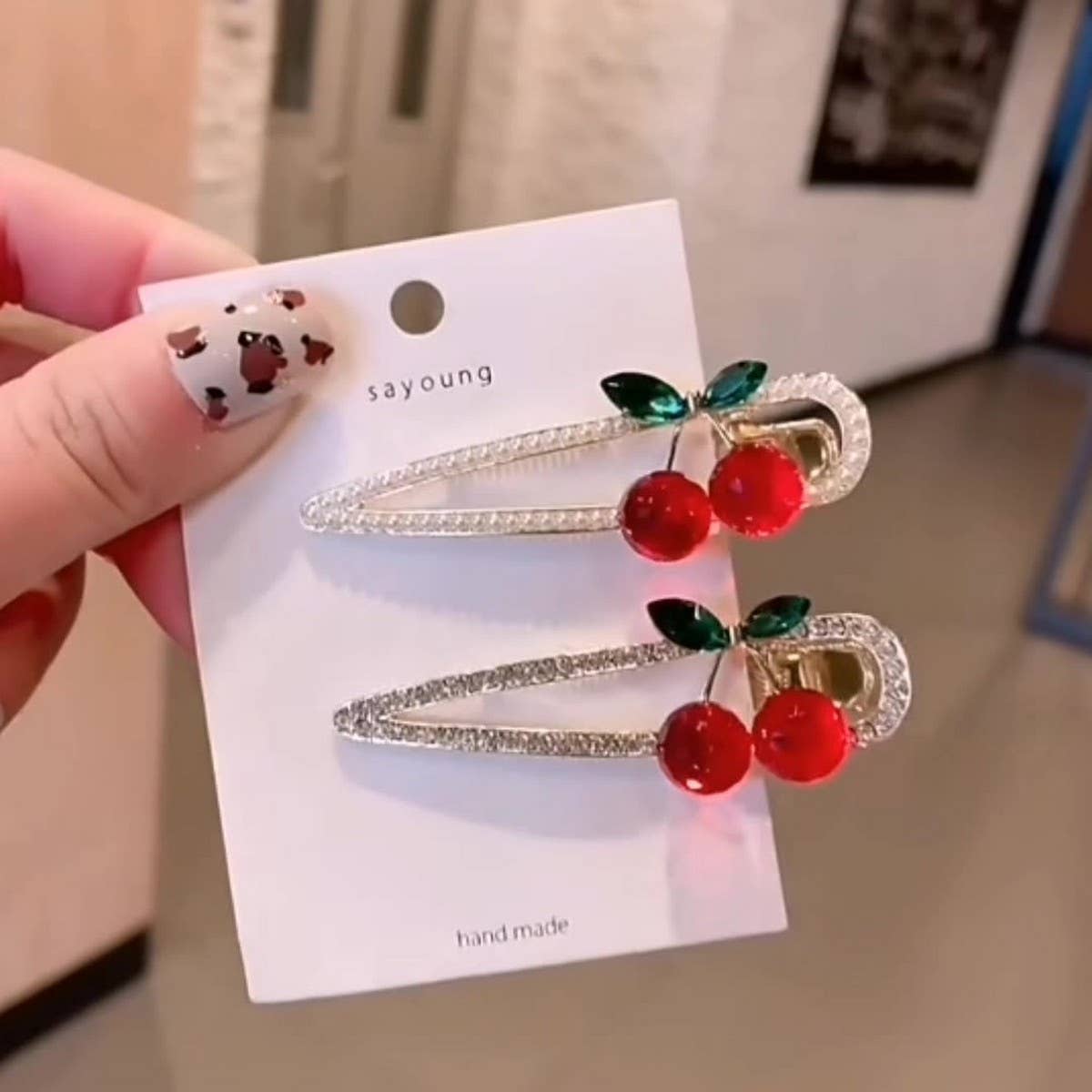 Cherry Pearl Duckbill Hair Clip,Sparkly Side Clip_CWAHA4773