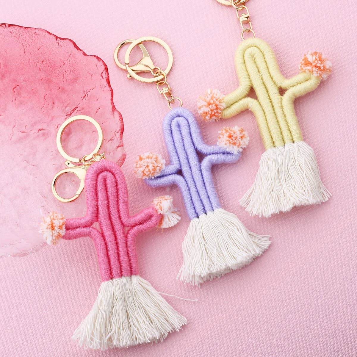Handmade Cactus Keychain Colorful Cotton Rope_CWAB5025