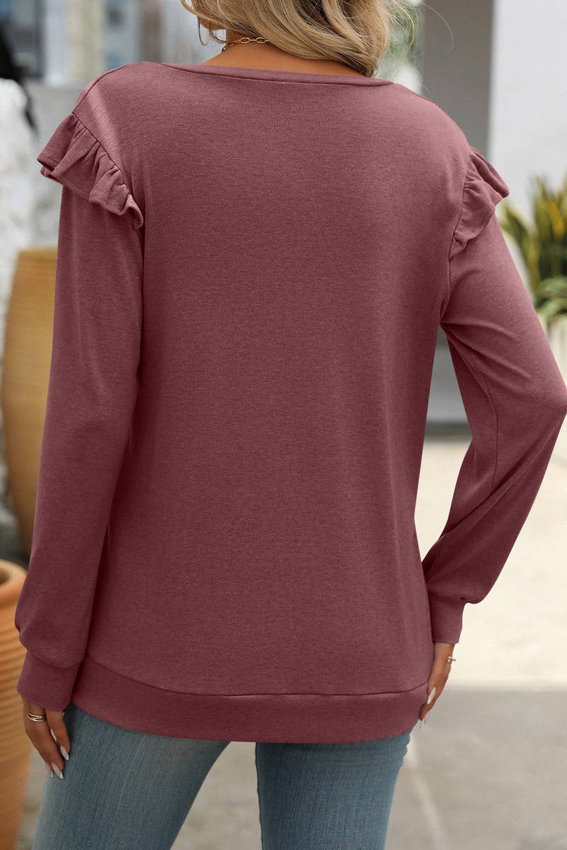 CWTBLL1816_LOOSE FLYING SLEEVES V-NECK LONG-SLEEVED T-SHIRT