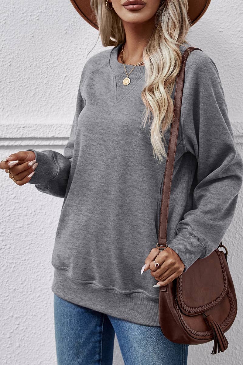 CWTBLL2617_FALL CREW NECK POCKET LONG SLEEVE TOP