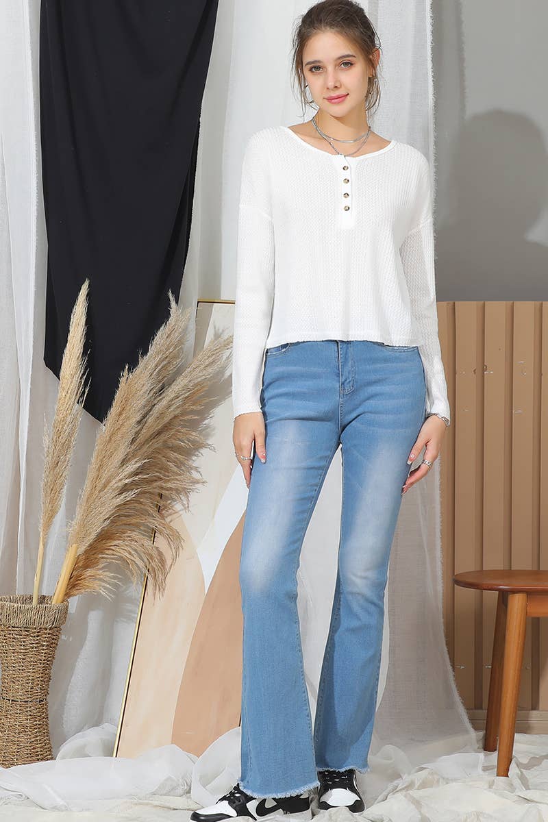 CWTTL1483_V-Neck Casual Long Sleeve Top