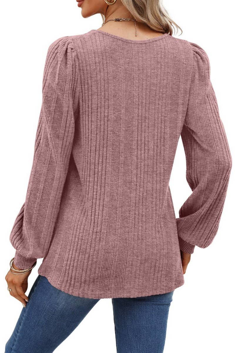 CWTBLL3198_SQUARE NECK BRUSHED LANTERN SLEEVE TOP