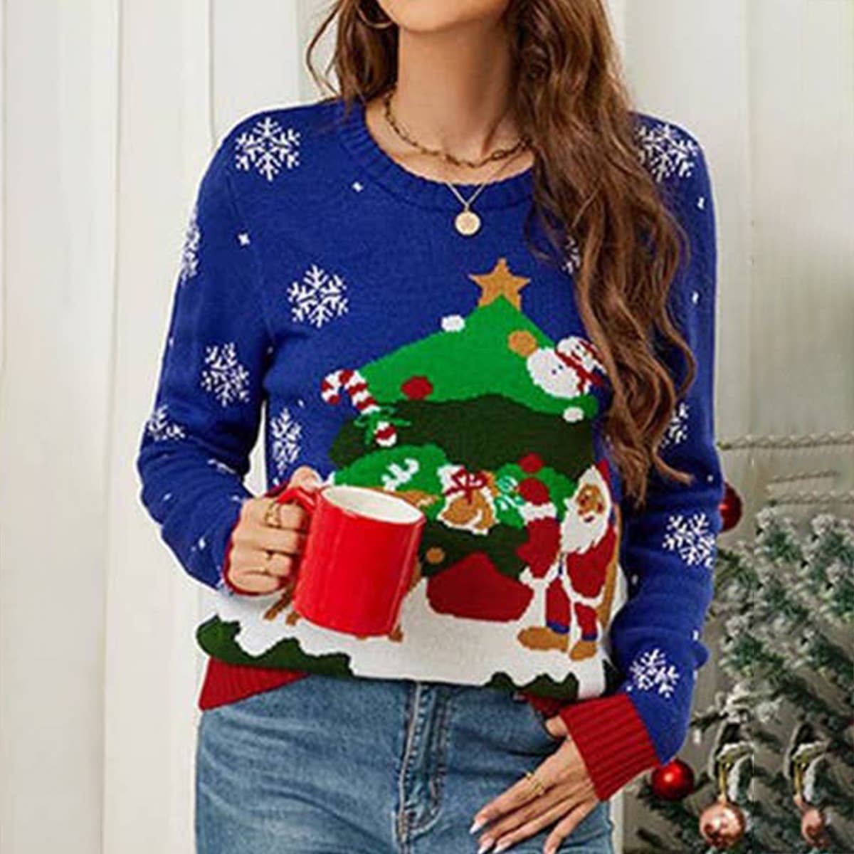 Casual Santa print jacquard pullover sweater