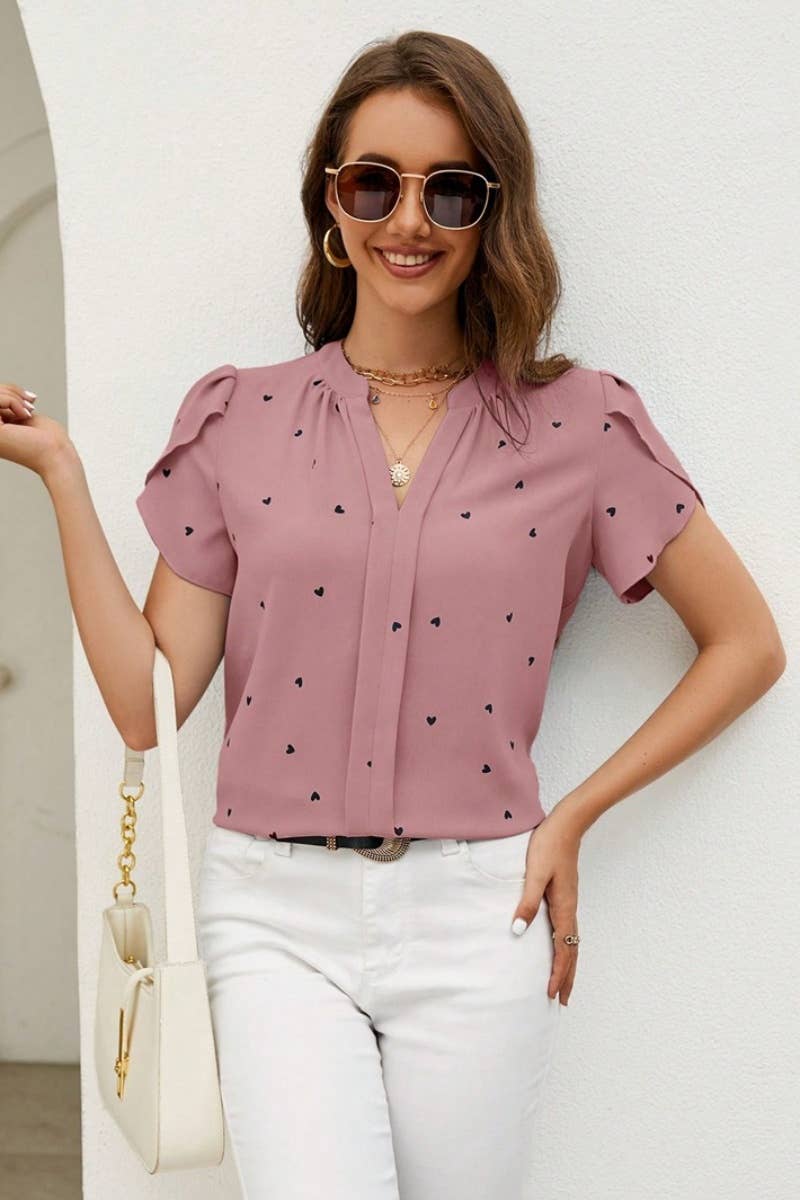 CWTSTS0463_SUMMER V-NECK SHORT SLEEVE LOVE PRINT SHIRT TOP