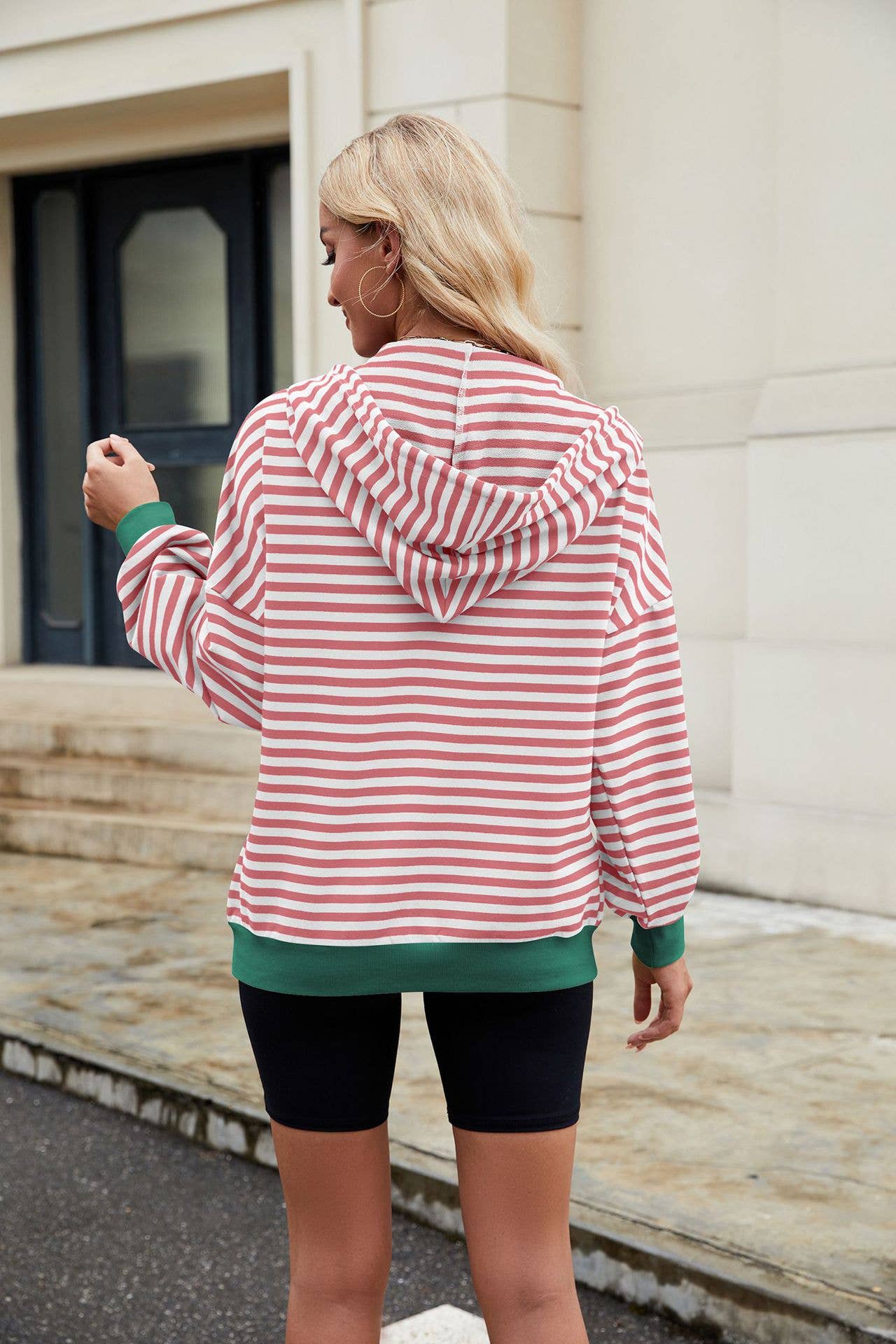 Casual,color-blocking striped hooded sweatshirt